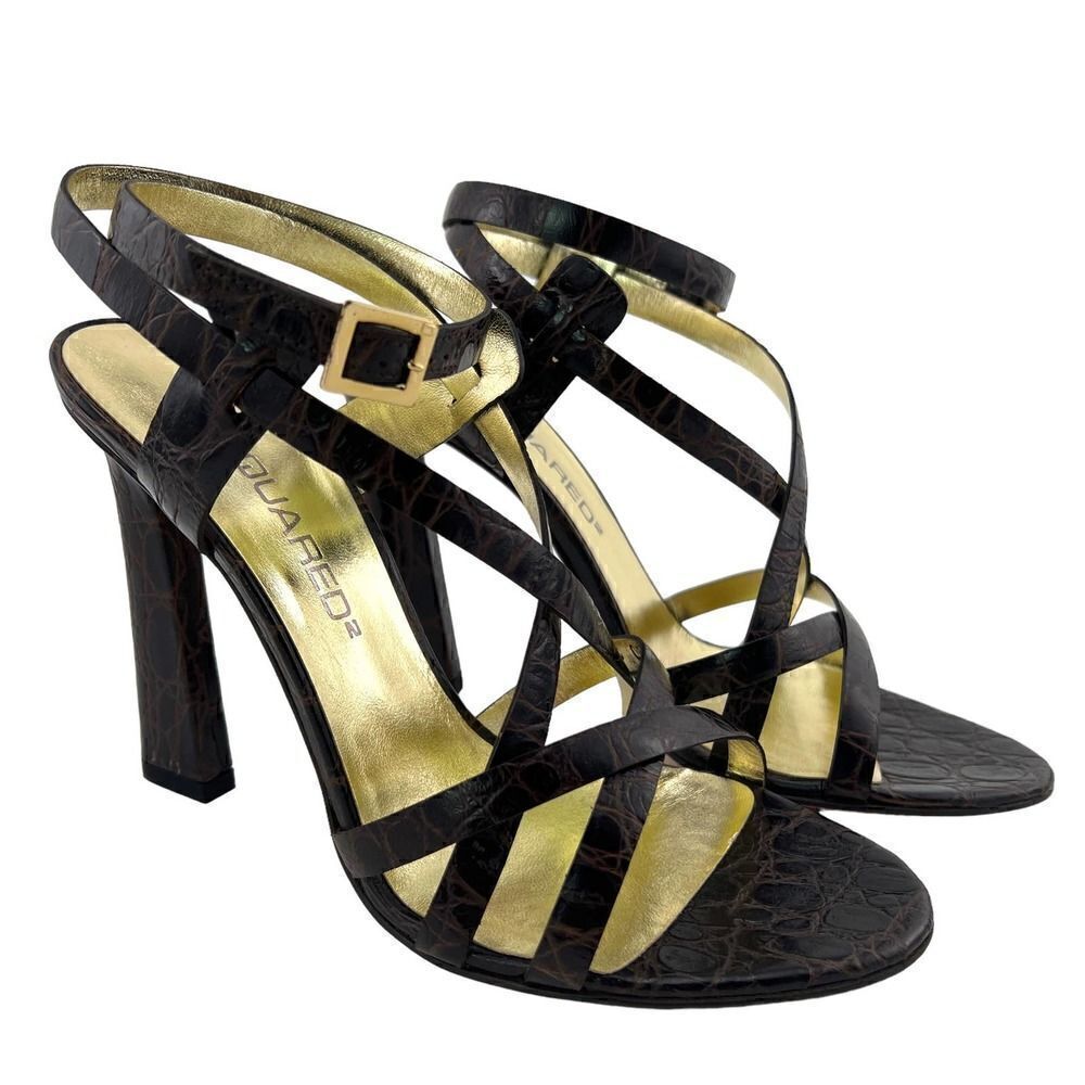 New Dsquared 2 Women US 8 Brown Croc Embossed Leather High Heel Sandals Italy - Picture 3 of 17